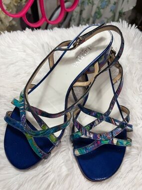 Altariva made Italy Blue Multicolor Strappy Slingback Sandals Size 38